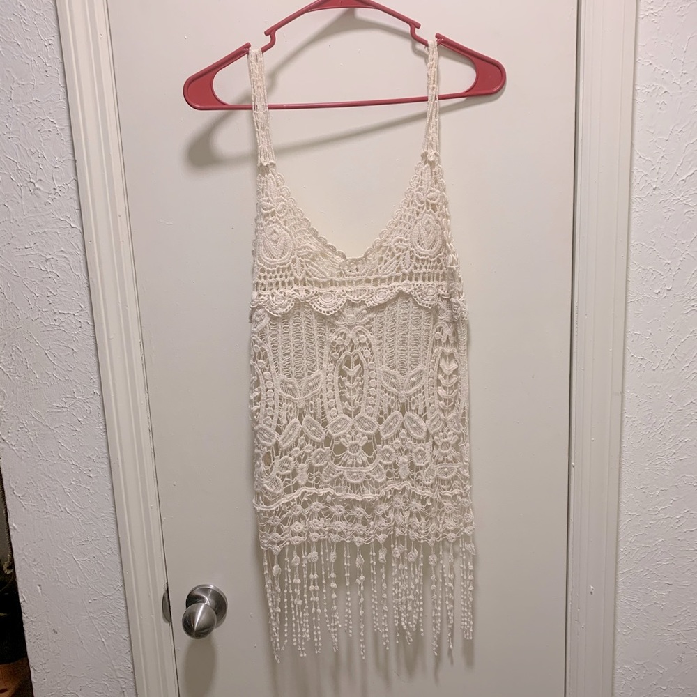 crochet tassel coverup / beach / festival / cream